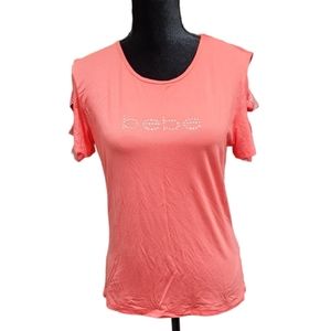 NEW Bebe Logo Bright Orange Cold Shoulders Tops Dazzle  Size L